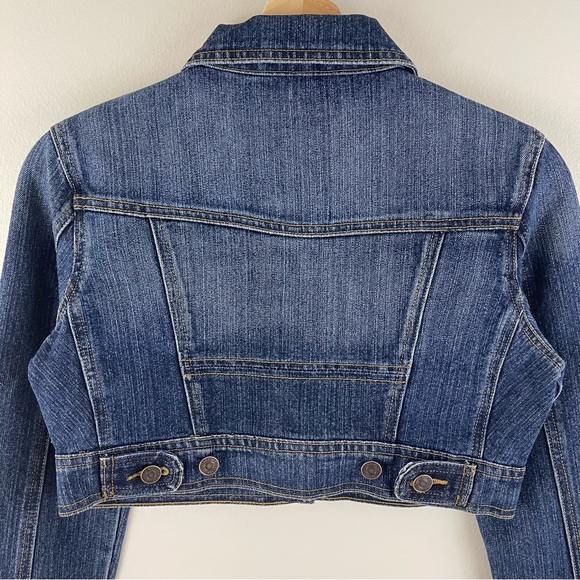 CLASH Vintage Y2K Blue Denim Green Brown Camo Rhinestone Cropped Jean Jacket - Picture 6 of 9